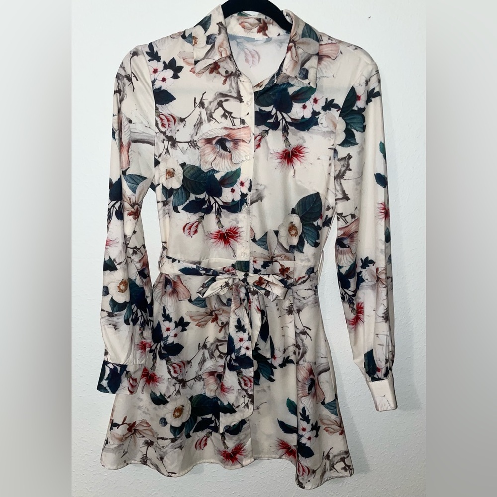 Floral Print Button Front Belted Dress